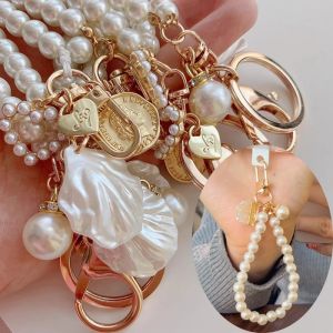 Ngọt ngào dễ thương ngọc trai Keychain cho nữ Phụ Nữ Ngọc Trai Sáng Bóng vỏ hạt Túi điện thoại Ba lô quyến rũ phụ kiện chìa khóa xe Mặt dây chuyền vòng đeo chìa khoá