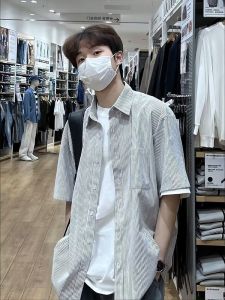 Summer Mens Striped Short Sleeve Shirt Cityboy Style Half Sleeve Thin Outerwear Youthful Feeling Casual Loose Fit Button up