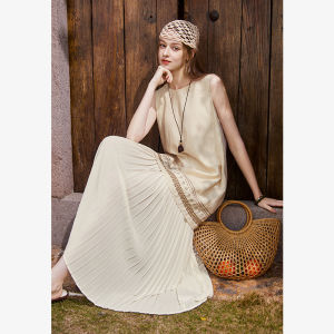XIANGYING | Ethnic Style Embroidered Linen Vest Dress 2 Pieces Faux Sleeveless Summer New Arrival
