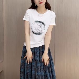 QIAOXIZI | Áo Thun Tay Ngắn Mùa Hè Thời Trang Với In Hình Bất Quy tắc