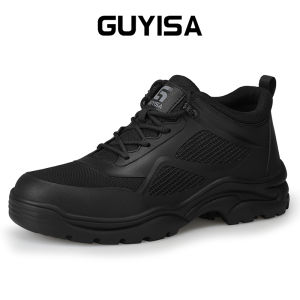 GUYISA Safety Shoes Mens Steel Toecap Wear-resistant Soft Black Work Shoes Protective Anti-smash Male Footwear