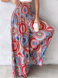 Bohemia Fashion AliExpress Fashion Elastic High Waist Print Loose Casual Wide-Leg Skort Pants Beach Pants