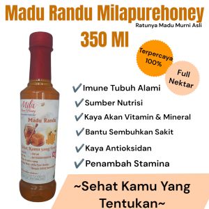 MADU MURNI ASLI RANDU UK 350 ML MERK MILA PURE HONEY SUMBER NUTRISI TERBAIK TUBUH