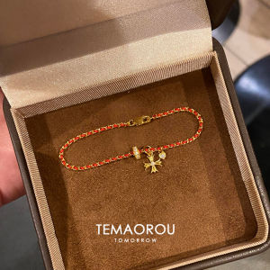 Handwoven Red Rope Cross Pendant Bracelet Fashionable High-End Black Gold Hand Rope Bracelet Accessory by Special Cat Soft