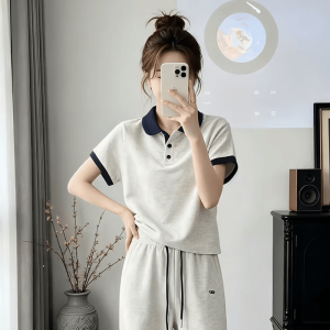 Shalldoer | Cute Stylish Women Summer Short Sleeve Polo Tee & Trousers Set