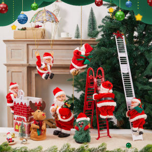 Santa Claus Music Electric Climbing Rope Ladder Toy Christmas Tree Ornament Hanging Decoration