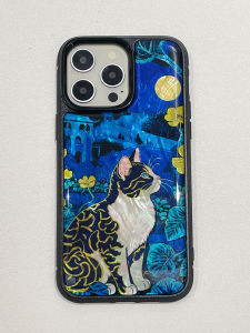 Natural Abalone Shell Phone Case for  15Promax Full Cover Anti-Fall Drip Glue 12Lanyard 13F Women Matte Personalized Creative Cartoon Trendy Cat Shell Niche