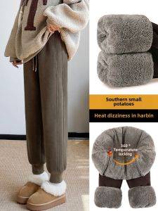 Thickened Fleece Womens Winter Sports Pants Lamb Velvet One-Piece Cotton Warm Pants High Waist Harlan Pants Korean Style