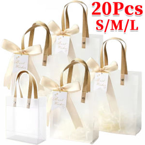 10/20pcs Frosted PVC Tote Bag / Transparent Waterproof Gift Bags / Christmas Candy Snack Packaging Pouch / Xmas New Year Wedding Party Decorative Bag