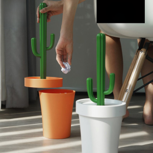 Qualy Cactus Flower Pot Creative Shape Trash Can Kitchen Living Room Storage Plastic round Barrel Shaped Household Garbage Bin