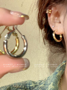 Gold Simple Minimalist Hoops Earrings Womens Fashion round Circle Stud Earrings Elegant Cool Style Alloy Plated Jewelry