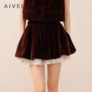 AIVEI | Lace Stitching Velvet Autumn Short Skirt