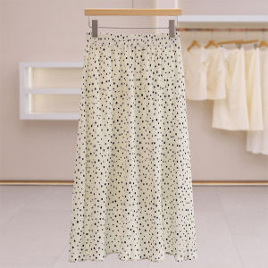 Korean Style Polka Dot Adjustable Waist Long Above Knee Versatile Skirt Summer