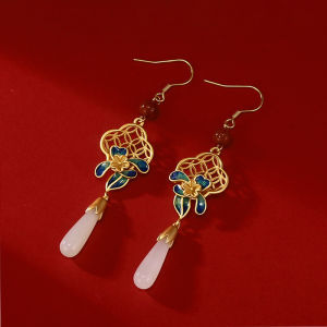 Earrings Ear Hooks Ancient Hetian Jade Earrings Painted Retro Enamel Craft Water Drop Earrings.