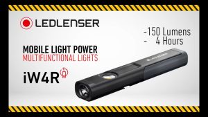 LEDLENSER IW4R Rechargeable LED Worklight | Magnetic Mount | Flood 150lm + Spot 75lm | IP54 | Compact 20x156mm | Tilt Adjustable | GREENWOOD