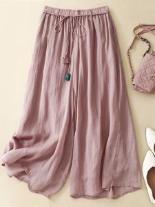 Chinese Zen Double-Layer Cotton and Linen Loose Pants Womens Summer Thin Drape Elegant Wide-Leg Pantskirt Linen Ankle Length Pants