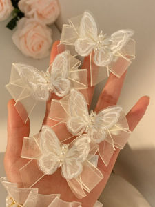 Kẹp Tóc Bướm Lưới Màu Trắng Siêu Pha Lê Cho Phụ Nữ Phụ Kiện Tóc Kiểu Rừng Đẹp Mắt Kẹp Tóc Nhỏ Dây Đeo Tóc Bên Hông