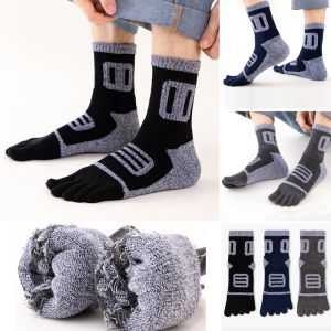 Winter Mans Sport Toe Terry Socks Cotton Thick Thermal Keep Warm Compression Fitness Outdoor Bike Run Five Finger Short Socks