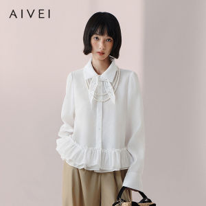 AIVEI | Celebrity-Style Long Sleeve White Blouse