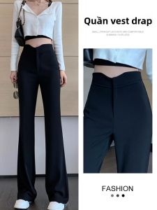 Quần Ống Loe Màu Đen Cạp Cao Cho Nữ Mùa Thu Đông Quần Ống Rộng Ống Đứng Quần Ống Rộng Cạp Cao Cho Nữ