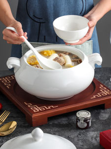 Đĩa Đựng Súp Bằng Gốm Sứ Cỡ Lớn Có Nắp Đậy XUZHENG 12 Inch Đường Kính Miệng Tròn Kiểu Dáng Trang Trí Đơn Sắc