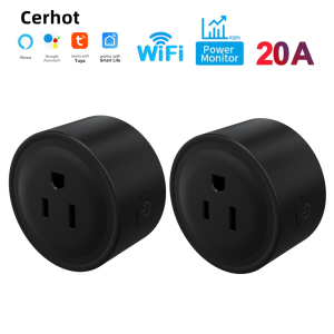 Cerhot Tuya WiFi Smart Plug US 20A with Power Monitor Remote Control Google Assistant Alexa Yandex Alice Voice Control