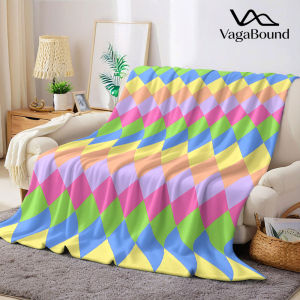 Pastel Diamond Check Flannel Blanket Warm Soft Halloween Christmas Decorative Couch Warm Cozy All-Season Gift