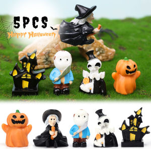 5pcs Mini Halloween Table Ornaments Cute Pumpkin Witch Ghost DIY Resin Crafts Micro Landscape Statue Home 2024 Halloween Decorations