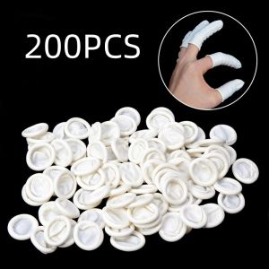 200 Pcs Disposable Finger Cover Natural Rubber Gloves Non-slip Latex Finger Cots Fingertips Protector Gloves Non-toxic Nail Tool