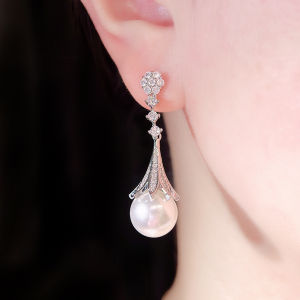 เลื่อมโต้ลูกบาศก์เซอร์คอนทรงกลมสำหรับปาร์ตี้งานแต่งงานแบบชุบทองคำขาวเครื่องประดับเจ้าสาว SE958ต่างหูรูปหยดน้ำ