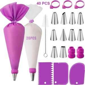 Silicone pipe tips and bags set cake diy decoration kit with stainless steel spout reusable silicone pastry baking tool