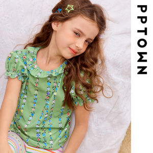 PPTOWN | Short Sleeve Lightweight Summer 2026 New Design Childrens Floral Puff Sleeve Shirt