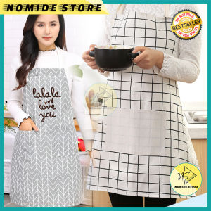 Celemek Masak Apron Chef Motif Kotak Kotak Pelindung Kotoran Bahan Linen Korea Import MX1057 NOMIDE
