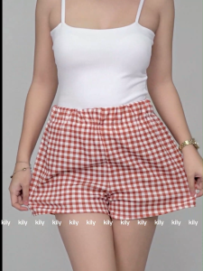 Buy 1 Take 1 Plaid Checkered Shorts Elastic Highwaistd Basic Gingham Everyday Wear Comfy Bottom Shorts for Women 19A0075