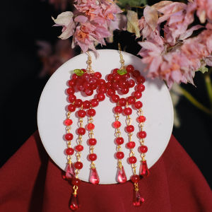 ต่างหูโบว์สีแดงสำหรับเจ้าสาว ไม่ต้องเจาะหู เครื่องประดับแฟชั่นระดับไฮเอนด์สำหรับผู้หญิง อินเทรนด์และหรูหรา