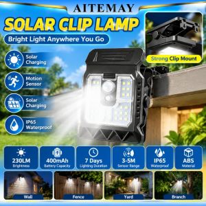 Aitemay kẹp năng lượng mặt trời ánh sáng trắng ánh sáng IP65 cảm biến chuyển động chống nước 230lm 3 ‑ 5m phạm vi cảm biến Đèn chạy bằng năng lượng mặt trời cho Sân hàng rào chi nhánh gắn tường cài đặt Clip