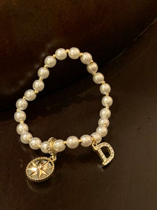 Korean Japanese Style Glittering Diamond Letter Pearl Bracelet Womens Elegant Simple Luxury Fashion Jewelry Hand Chain