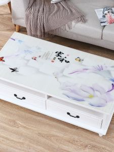 Waterproof PVC Table Mat Crystal Board Print Office Dining Table Cover Pad Dust Cover Soft Glass Printed Rectangle Shape Home Decor