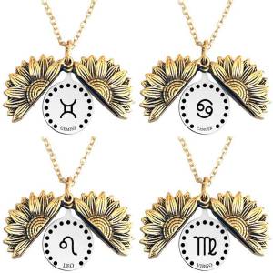 สร้อยคอทองแดงไททาเนียม จี้ดวงอาทิตย์ดอกทานตะวัน เข็มขัดติดแฮนด์เมด วัสดุโลหะผสม จี้ดวงจันทร์สิบสองช่องทาง