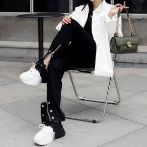 กางเกงยีนส์ทรงตรงสีดำ ซิป ทรงสลิมฟิต กางเกงขายาวสำหรับผู้ชายและผู้หญิง กางเกงขายาวทรงตรงแบบเข้ารูปสำหรับฤดูใบไม้ร่วง