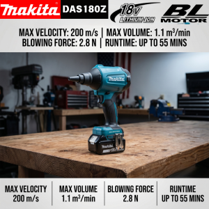 Makita | Makita DAS180 18V Brushless Air Duster 200m/s 2.8N Blower Inflator 4-Speed with LED for Equipment and Filter Cleaning