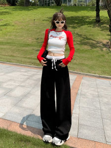 กางเกงขายาวทรงหลวมเอวสูง ทรงตรง กางเกงขายาวผู้หญิง สไตล์ลำลอง ฤดูใบไม้ผลิและฤดูใบไม้ร่วง ทรงหลวม กางเกงขายาวทรงหลวมสำหรับผู้หญิง