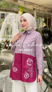 Meytha Embroidery Shirt BY Mdly Baju Kemeja Lengan Panjang Atasan Wanita