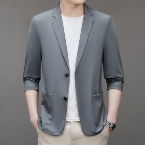 ROMON | Lormen Mens Ice Silk Sun Protection Suit Ultra-Thin Summer Business Casual Single-Breasted Jacket Breathable Lightweight