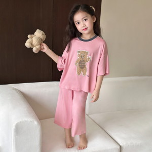 Childrens Modal Sleepwear Casual Home Clothes Set Girls Summer Cartoon Leisure Suit Comfortable Breathable Moisture Wicking