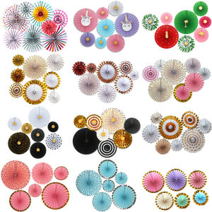 6pcsSingle Layer Circular Paper Flower Fan Set Wedding Party Birthday Decoration Paper Fan Flower Paper Decoration Anniversaire