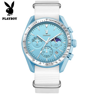 PLAYBOY watch for women 100% original waterproof fashion fabric strap chronograph luminous calendar moon phase sporty watches