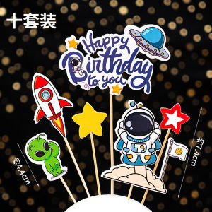 Childrens Birthday Cake Decorations Astronaut Rocket Planet Party Labels Space Theme Ship Model Decoration Cake Toppers