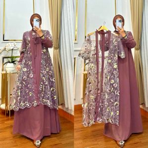 Gamis Set Outer iner Brukat Garden Tosca Busui Mewah Fashion Muslim Perempuan Dress Pesta