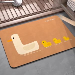 VIKAMA Cartoon Yellow Duck Floor Mat Soft Diatom Mud Non-Slip Bathroom Rug Water Absorbent Shower Mat for Home Decor